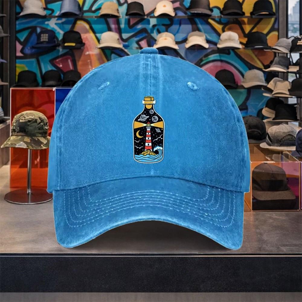 Lighthouse In Bottle Baseball Cap Washed Denim Adjustable Hat Outdoor Casual Unisex