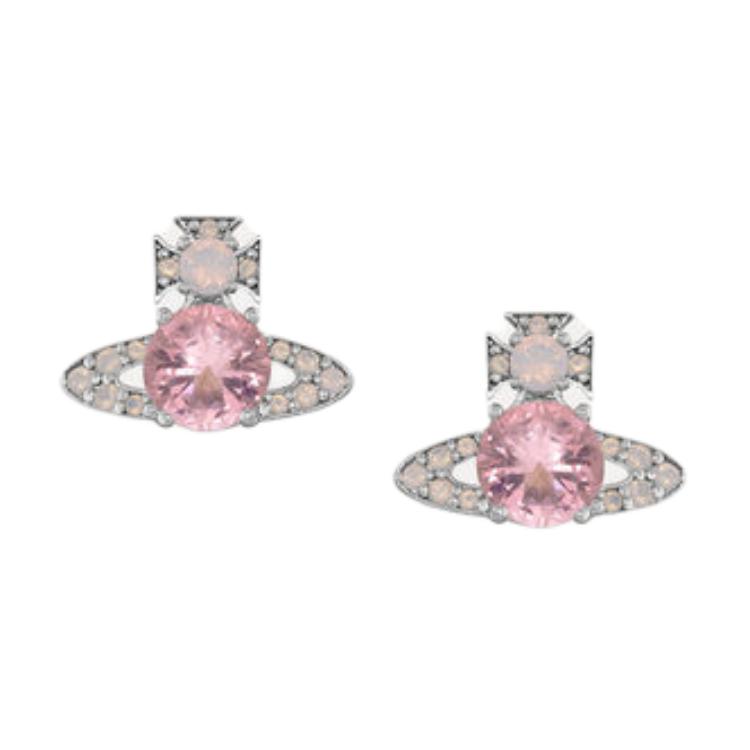 Vivienne Westwood Ismene Saturn Shaped Brass Earrings Women earrings Silver Pink-Diamond 8053195228997 Box+Shopping Bag