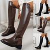 Leather Women's Knee High Boots With Thick Soles Round Toes Back Zipper Chunky Heel And Wide Calf Knee High Boots for Women Tan