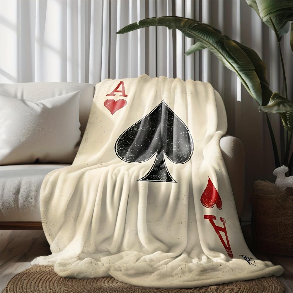 Playing Card Spades Hearts Flannel Blanket, Soft Comfortable for Travel Camping Living Room Office Chair Bed, All-Season Gift