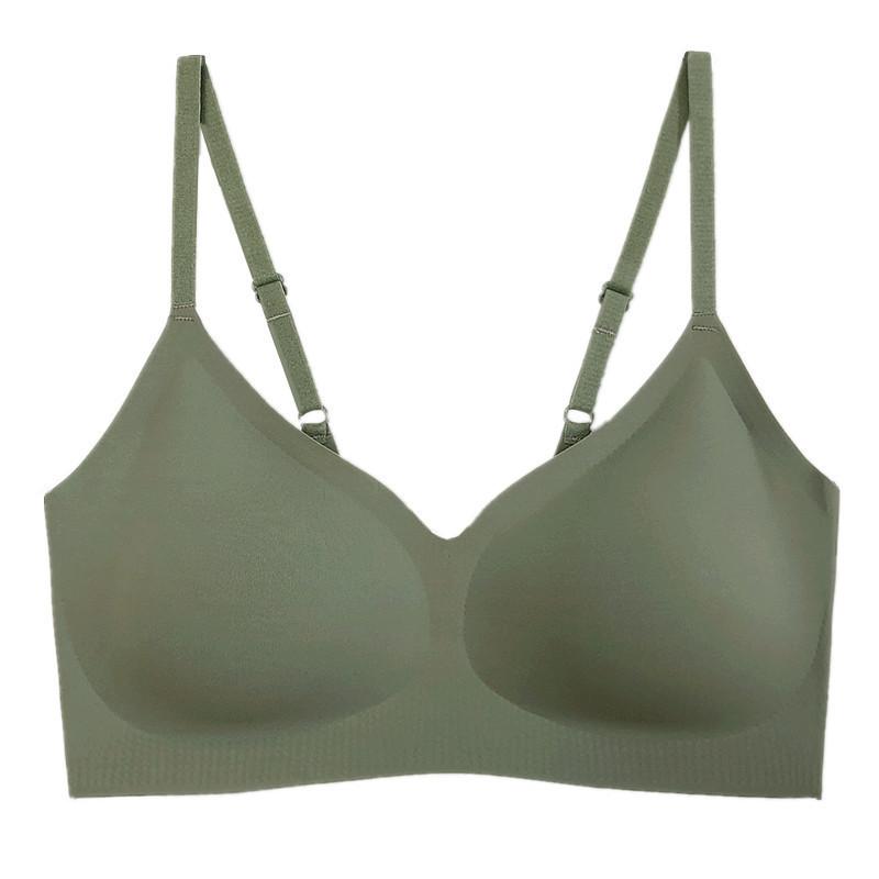 

Женский бесшовный беспроводной бюстгальтер из латекса в японском стиле для маленькой груди, пуш-ап, против провисания, с уменьшением бокового жира, майка-жилет для студенток 38/85 зелёный