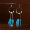 Hot selling ethnic style retro feather earrings, long multi colored vacation feather earrings, bead string design, circular earrings