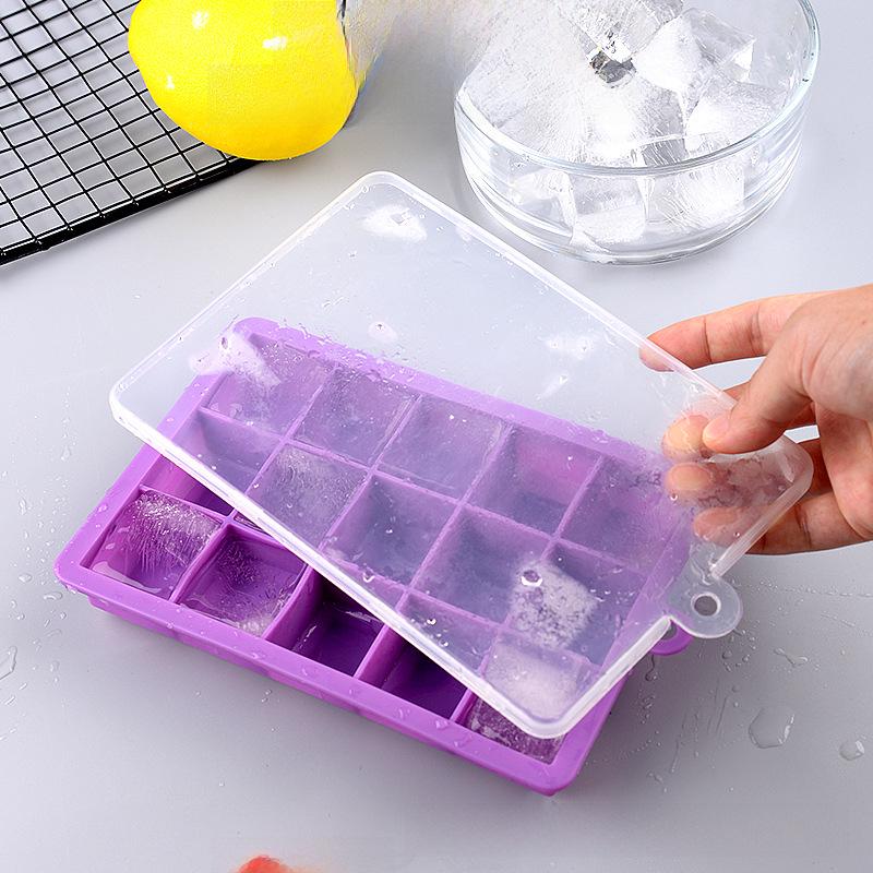 Silikonová formička na led s víkem - 15 a 24 mřížek, snadno uvolnitelná čtvercová forma