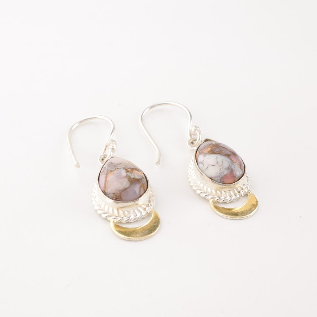 Pink Opal Turquoise Gemstone 925 Sterling Silver Handmade Jewelry Earrings 1.5" EE-162-40