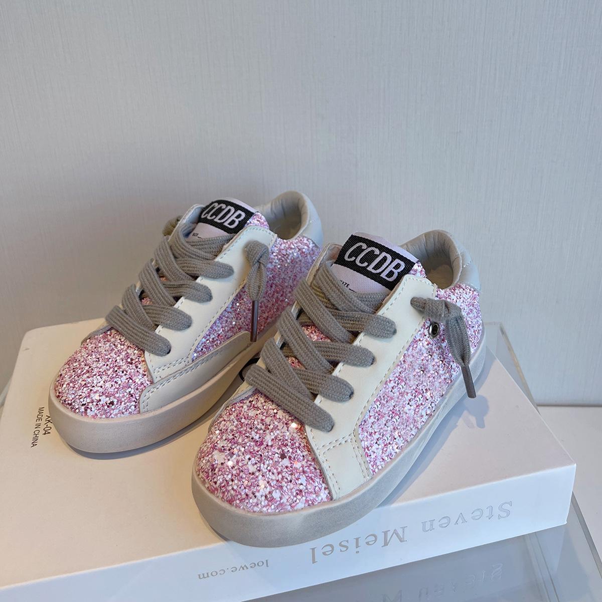 

Children s Girls Pink Sequin Dirty Sneakers Small Medium Large Kids Toddler Lace-up Flat Single Shoes Small Dirty Shoes 37