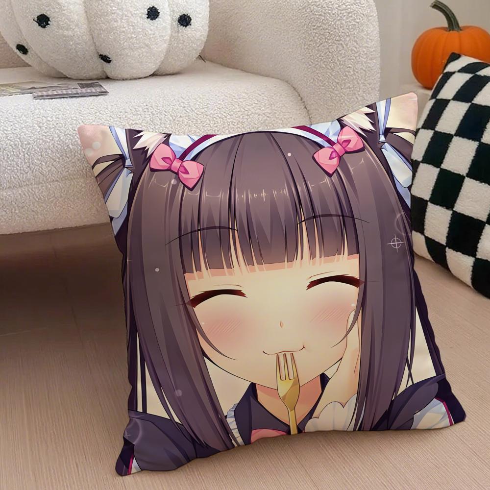 Cute Japanese Visual Novel Anime NNekopara Cushion Cover Throw Pillow Cover Hidden Button Durable Polyester Chair Cushion