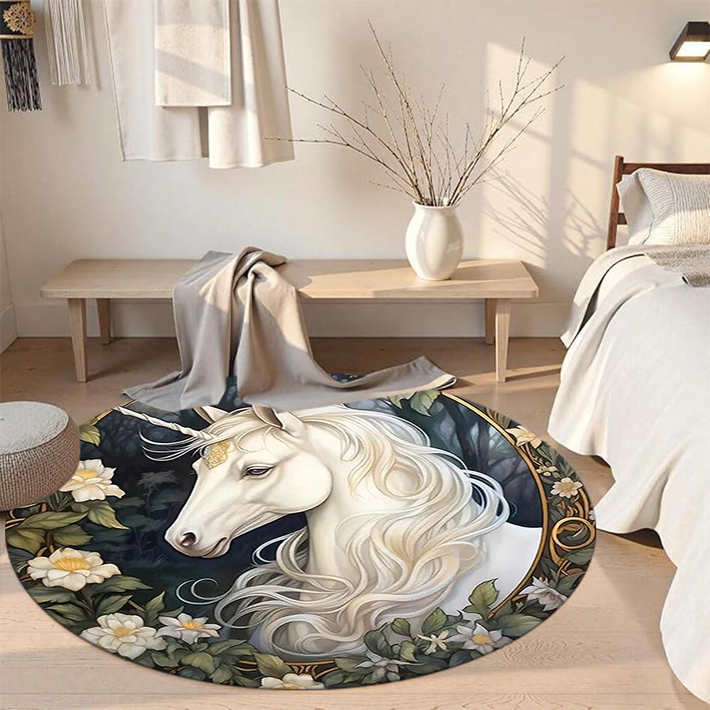 Unicorn Round Area Rug Suitable for Game Room Hallway Balcony Decorate room Antislip Round Carpet Decorate Offices Best for Christmas