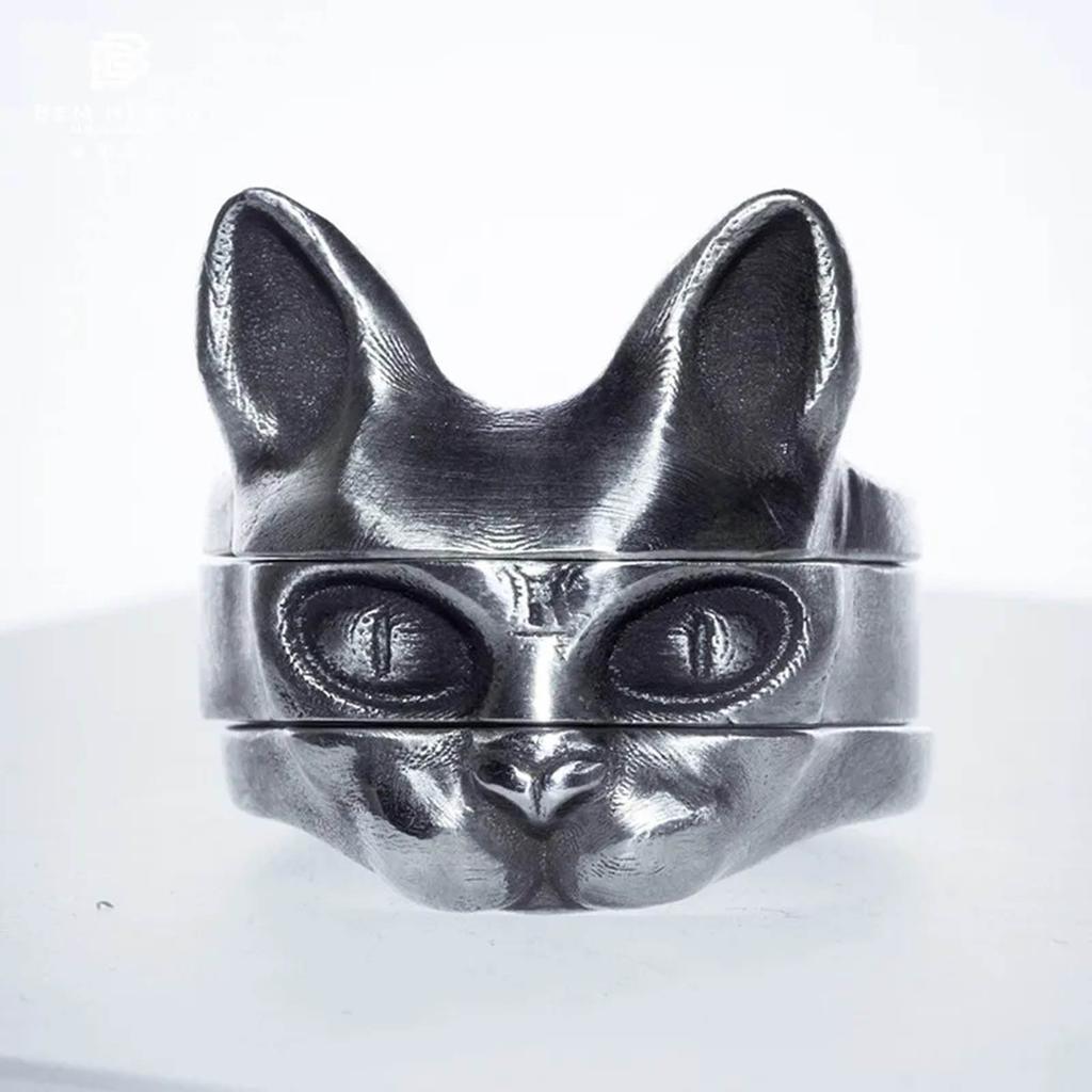 Pack of 3 Unisex Engagement Jewelry Hairless Cats Rings Set Unique Finger Rings Set Alloy Texture Perfect for Woman Man
