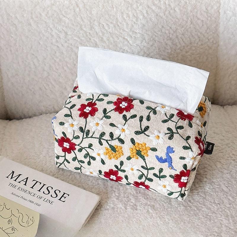 Desktop Paper Storage Bags Embroidered Paper Towel Set Home Bedroom Living Room Advanced Sense Paper Towel Box Cotton Bag