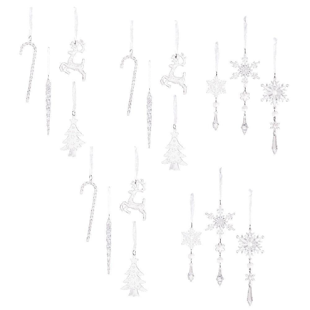 18Pcs Simulation Snowflake Ice Strip Pendants Transparent DIY Christmas Snowflake Icicle Pendants Decorative Exquisite