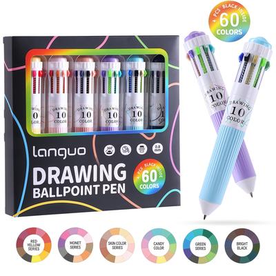 3/6 Balení Vícebarevných Tužek 28/60 Barev 10 v 1 Barevná Kuličková Tužka 0,8 mm Tenký Hrot Hladké Psaní Zatahovací Kuličkové Tužky