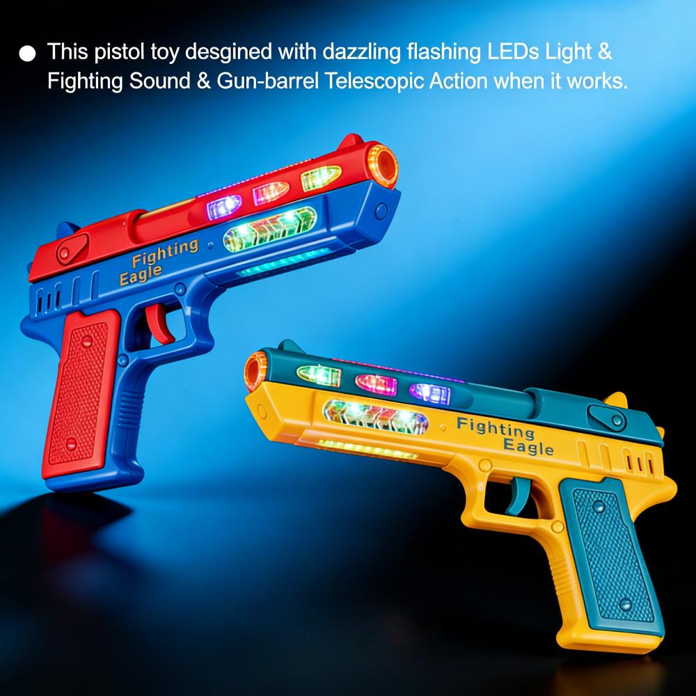 Electric Light Up Pistol Toy Hand Gun Toys with Dazzling LEDs Light Fighting Sound Unique Telescopic Action Pistol for Gift