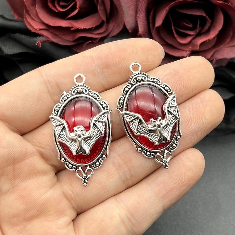 4pcs Gothic Vampire Bat Silver Plated Framed Bat Cameo Charms Halloween Witch Pendant Fit Jewelry Making DIY Jewelry Findings