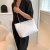 2025 New Plaid Tote Large Bag Casual Simple Chain Shoulder Bag Large Capacity Retro Solid Color Underarm Bag