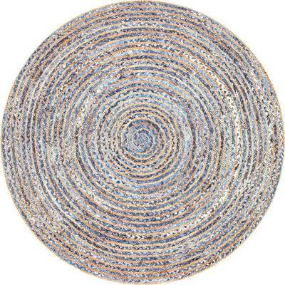 Aizza Trends Indian Handmade Braided Natural Jute with Denim Cotton Area Rug- Jute Rug- Dining Room- Living Room