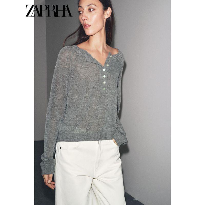Zaprha 2925 Autumn New Women Baker Style Rib Closing Edge off-Neck Long Sleeve Knit 2142135