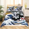 Japanese Wave Duvet Cover Set Sea Storm In Japan Traditional Drawing Foamy WavesBedding Set Full SizeEarth Yellow Dark Blue