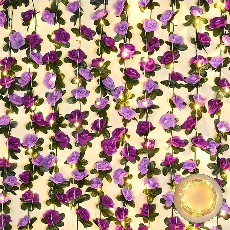 Pink Artificial Sakura Flower Vine LED String Lights Wedding Decoration Garden Arch Hanging Party Home Room Decor Flower Garland