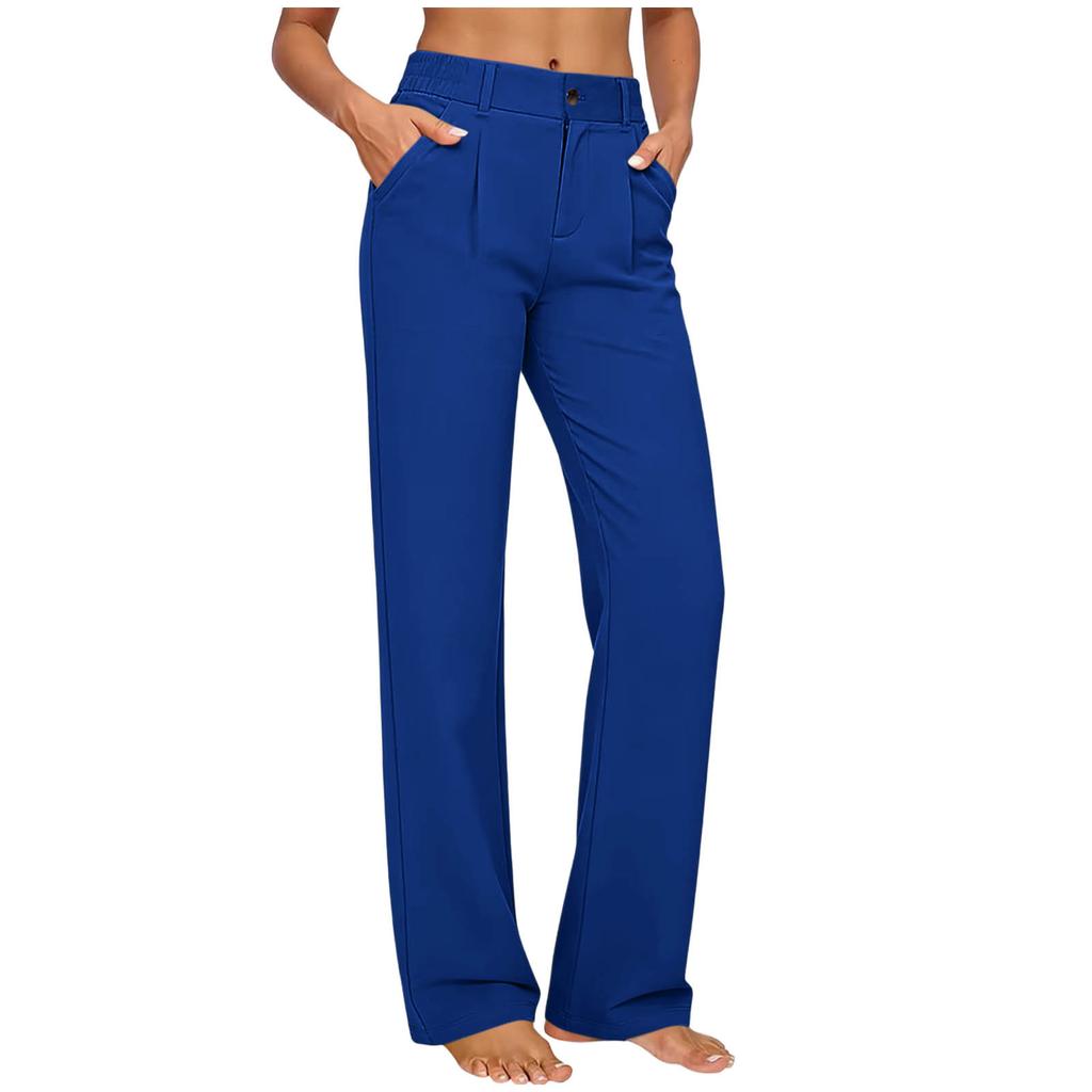 Women’s High Elastic Straight Leg Casual Pants with Waistband and Side Pockets Suitable for Everyday Wear and Office