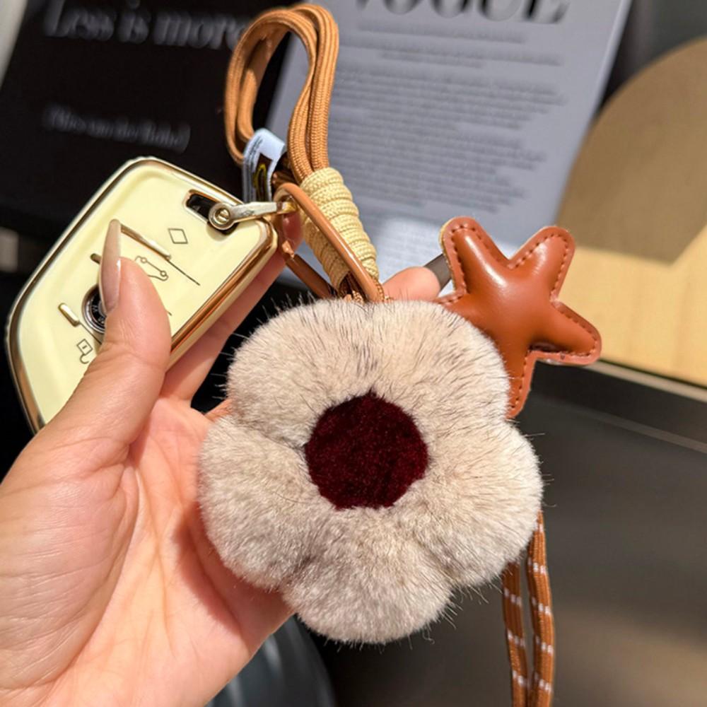 New Mink Fur Flower Keychain Handmade Sunflower Plush Hanging Ornament Backpack Hanging Chain Car Keychain Women's Bag Pendant