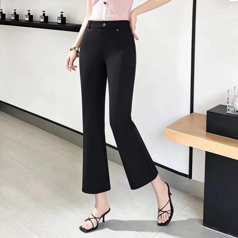 Bailuyu Women s High-Waist Micro-Elastic Flared Cropped Pants S чёрный
