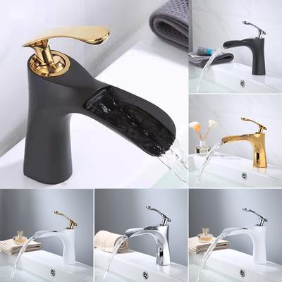 Bathroom Waterfall Basin Sink Faucets Hot Cold Tap Deck Mounted Water Mixer Crane Antique Bronze Chrome White Black Gold