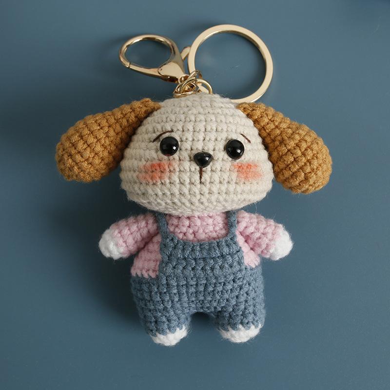 Funny Puppy Series Crochet Keychain Handmaking Knitted Puppy Keyrings Cute Small Dog Doll Crochet Keyrings Custom Accessories