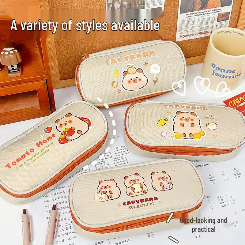 Capybara Canvas Pencil Case: Cute, Large Capacity for Students & Girls