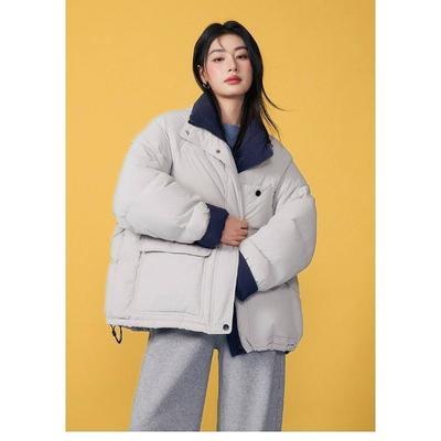Winter New Loose Casual Versatile Contrasting Color Cotton Clothes Commuting Warm Down Cotton Clothes Jacket