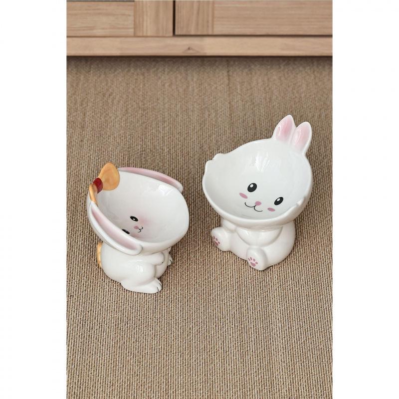 Cute Animal Series High-Footed Ceramic Pet Bowl - Neck Protection & Anti-Black Chin Design for Cats and Dogs
