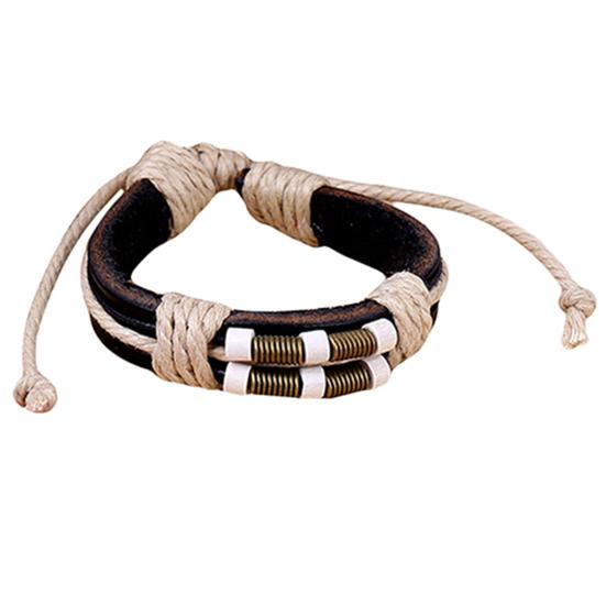 

Мужской женский браслет в стиле панк бронзовый весенний кожаный браслет с деревянными бусинами чёрный