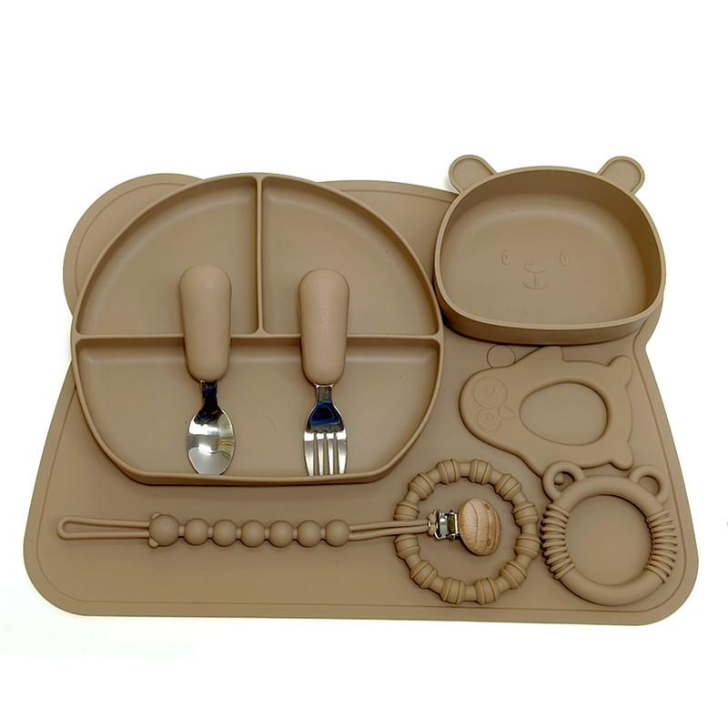 Silicone Infant Fork Spoon Plate Collection Including Suction Cup Children Eating Bowl Infant Supplementary Tableware Collection