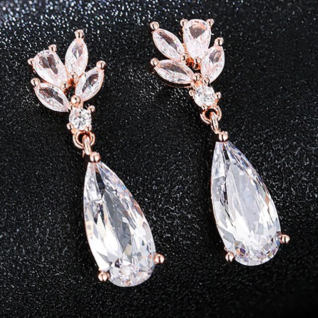 Charm White /Rose /Yellow Gold Color Drop Water Long Earrings Clear Crystal Nail Drop Earings Women Dazzling Wedding Gift Ae331