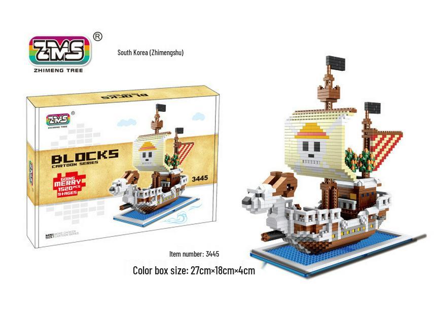 Zhi Meng Shu Small Particle Building Blocks Pirate Ship - Children's Assembled Educational Toy, Desktop Ornament