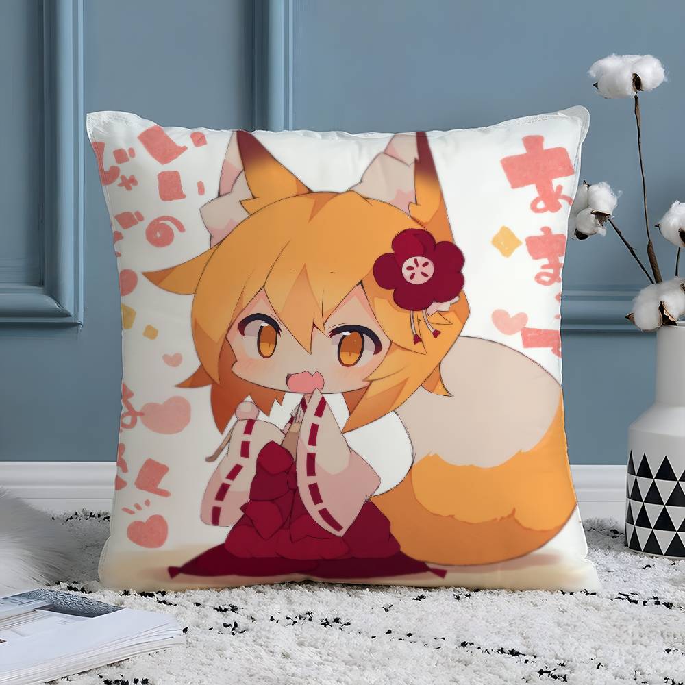 Healing Animation The Helpful Fox Senko-san-Anime Pillow Case Silky Elegant Comfort Sofa Bed  Invisible Zipper Beach Pillowcase