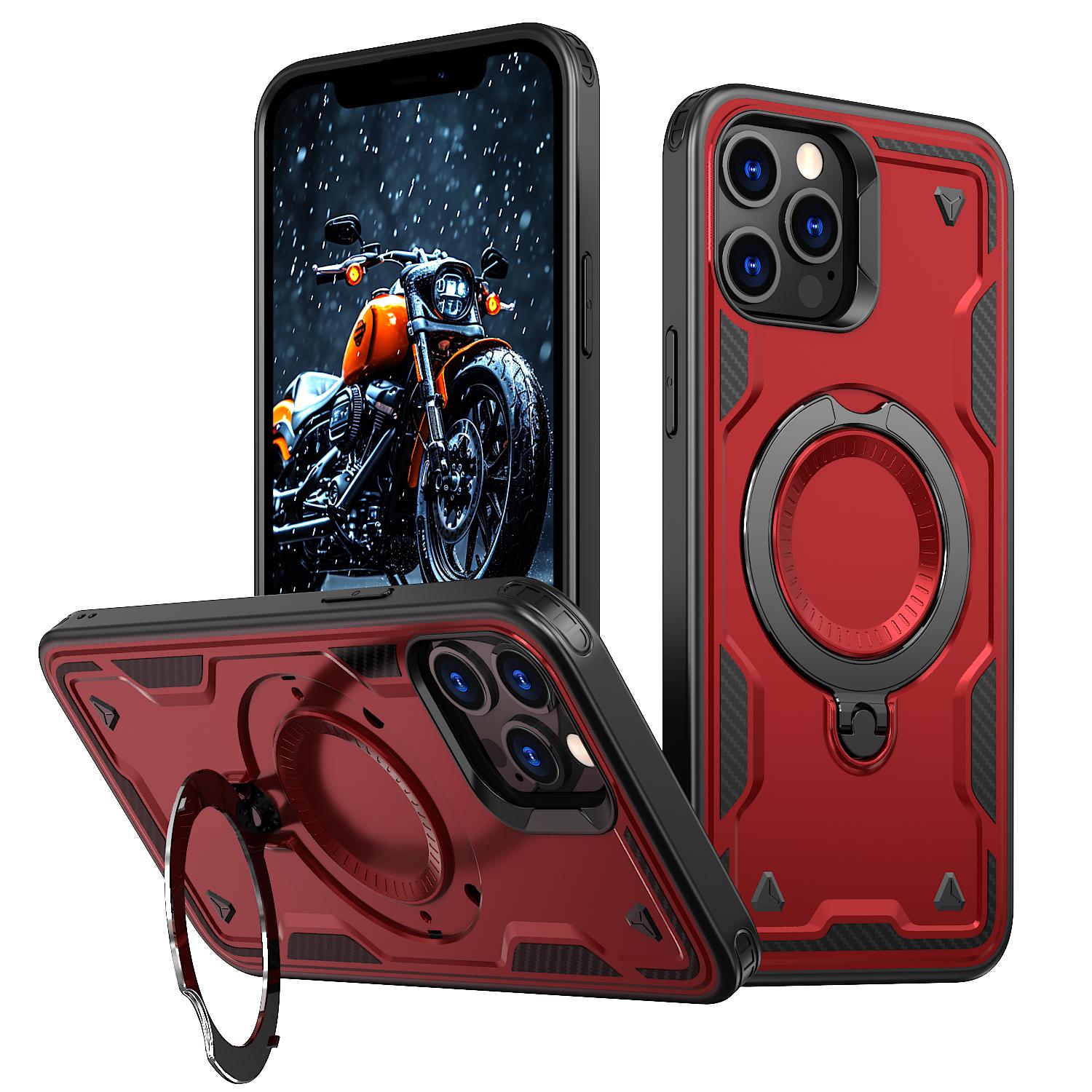 

For iPhone 12 Pro/12 Case Compatible with MagSafe Military Protection PC+TPU Kickstand Phone Cover Red