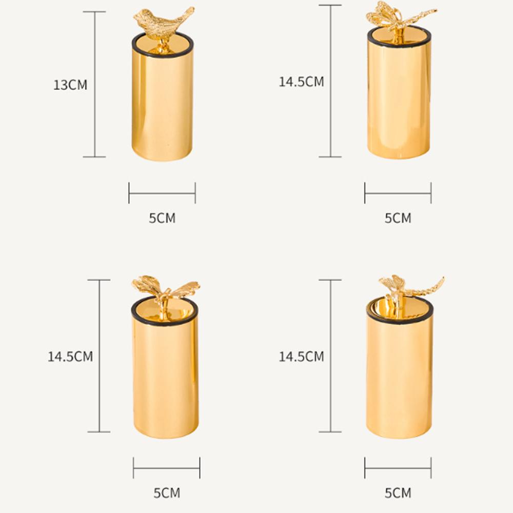 European-style Gold-plated Pressed Toothpick Box Animal Accessories Stainless Steel Toothpick Tube Home Cotton Swab Dispenser