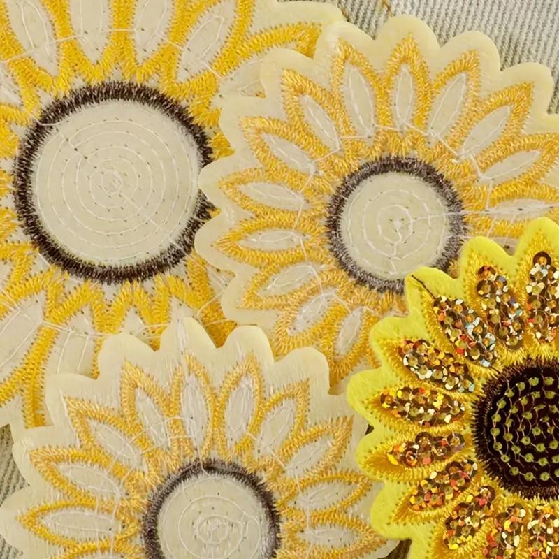 10 Piece Sunflower Embroidery Sequin Patch Repair Clothes Badges Clothing Decoration Accessories