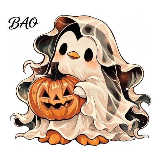 Seasonal Shelf Display Halloween Wooden Ghost Ornament with Pumpkin Pattern, Double Sided Desktop Decoration, Spooky Tiered Tray Decor Decor,