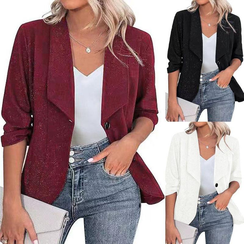 Elegant Plus Size Long Sleeve Turn Down Collar Slim Fit Casual Blazer