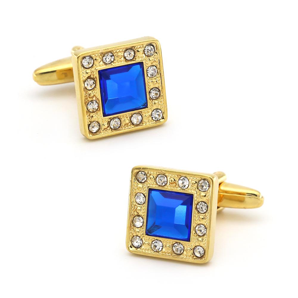 

Gold and Blue Crystal Square Cufflinks for Men жёлтый