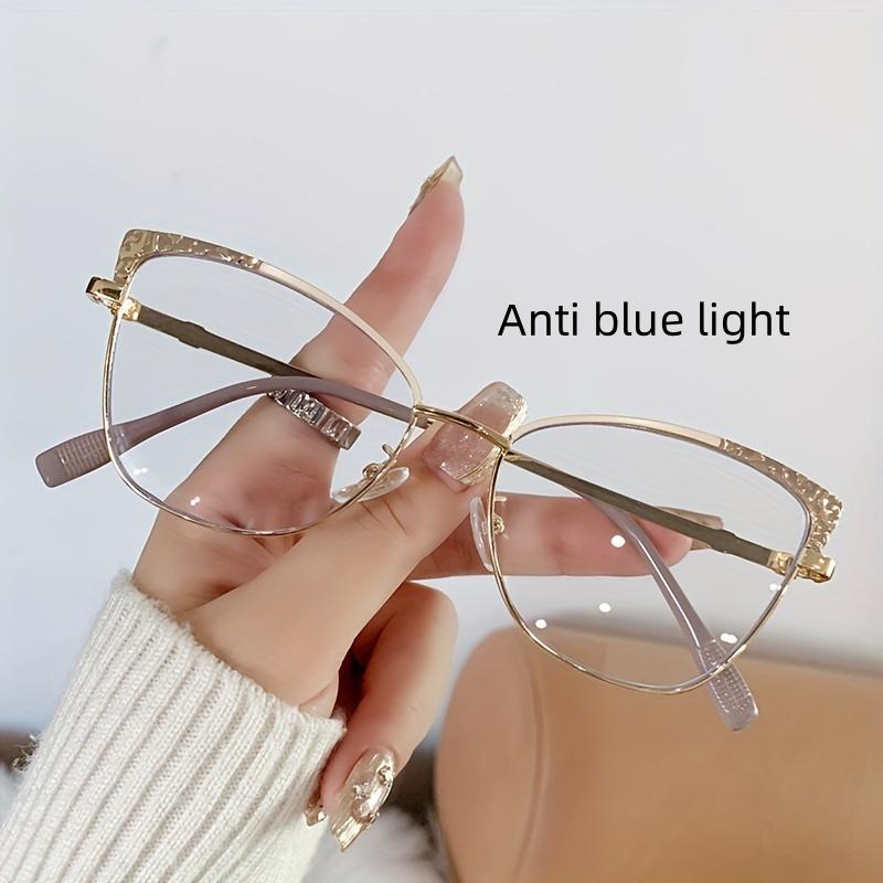 1Pcs Fashionable New Cat Eye Frame Women'S Trendy Metal European And American Flat Mirror Color Changing Anti Blue Light Glasses