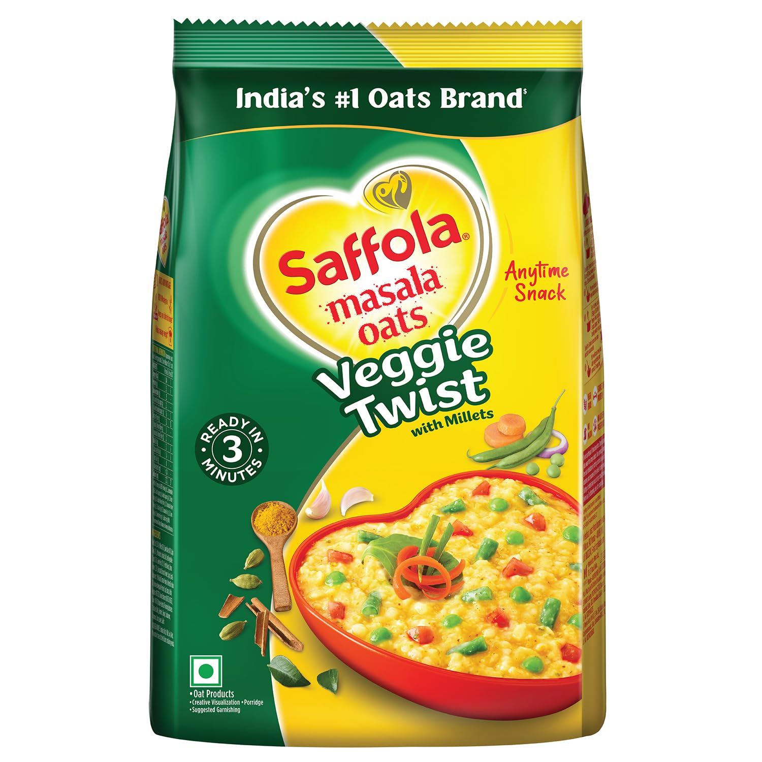 

Saffola Masala Oats | 1kg |Veggie Twist | Tasty, Anytime Snack | Ready in 3 mins | Millets Goodness- with Bajra & Jowar | No maida , No added prese