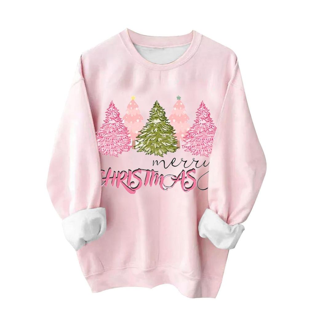 Women's Christmas Tree Printed Fashionable Round-neck Long-sleeved Sweatshirt Top