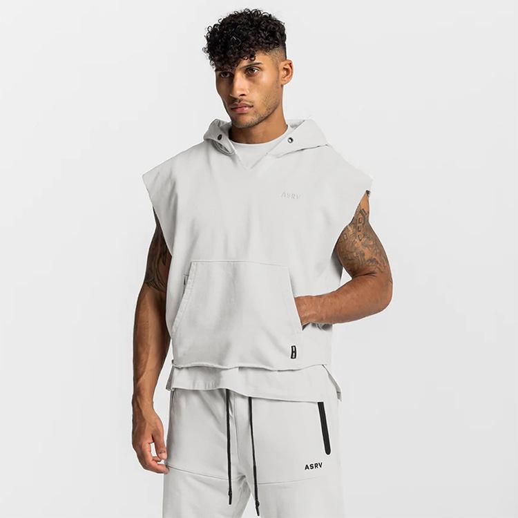 Men's Spring & Autumn Youth Thickened Multi-Pocket Sleeveless Hoodie and Sports Vest.