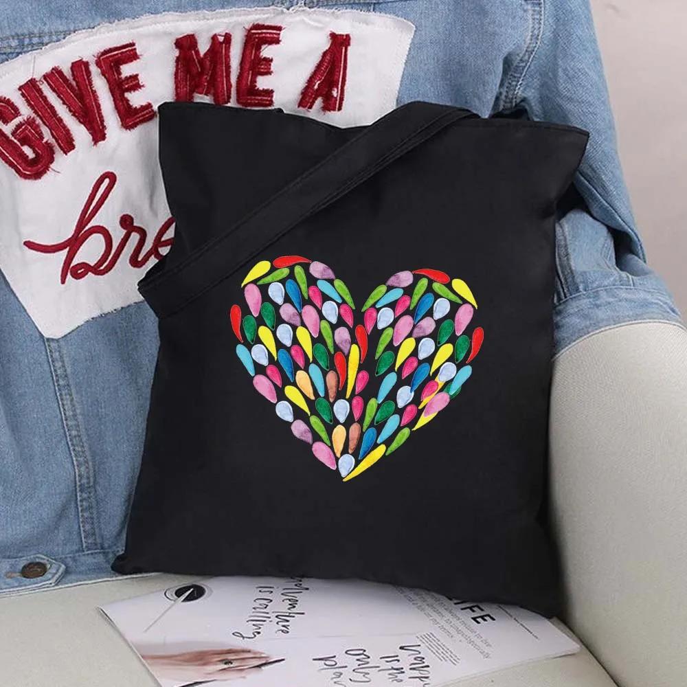 Women Shopping Bags Black Printing Foldable Handbags Eco Shopper Shoulder Bag Canvas Tote Environmental Storage Handbag