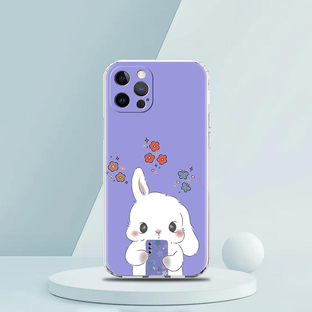 Cute Colorful Rabbit Luxury Phone Case For iPhone 16 15 14 13 12 11 Pro Max XS X XR SE 7 8 Plus Soft Silicone Clear Cover