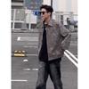 Cleanfit gray short leather jacket American ruffian handsome high-end men's vintage lapel locomotive leather jacket
