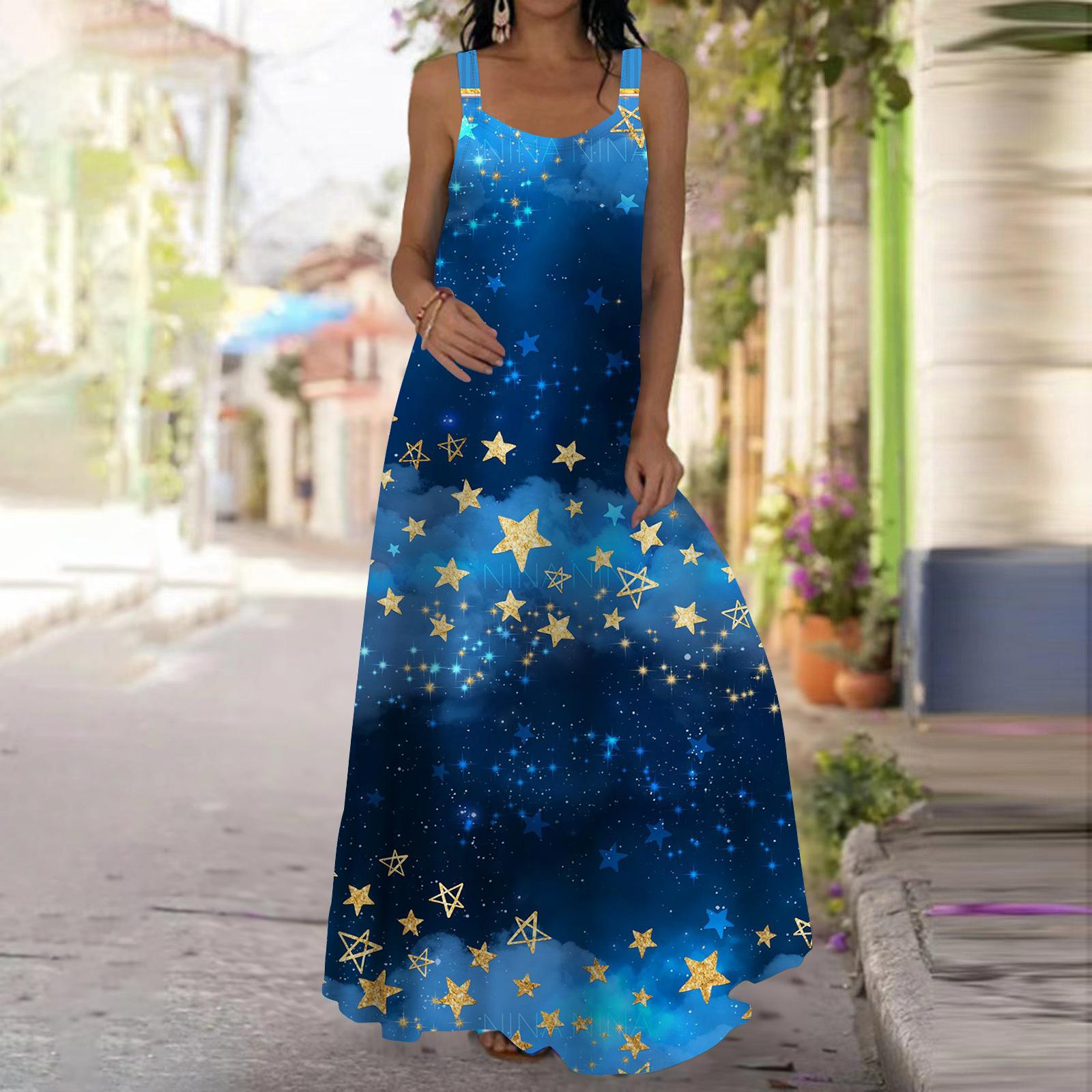 

Женское платье-комбинация Длинное платье макси Красочное платье с принтом фейерверков Весна и лето с V-образным вырезом Для отдыха и отпуска 8XL синий