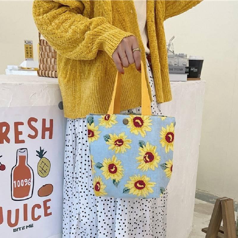 Charming Mini Canvas Lunch Tote Soft Cotton Linen Handbag For Daily Use